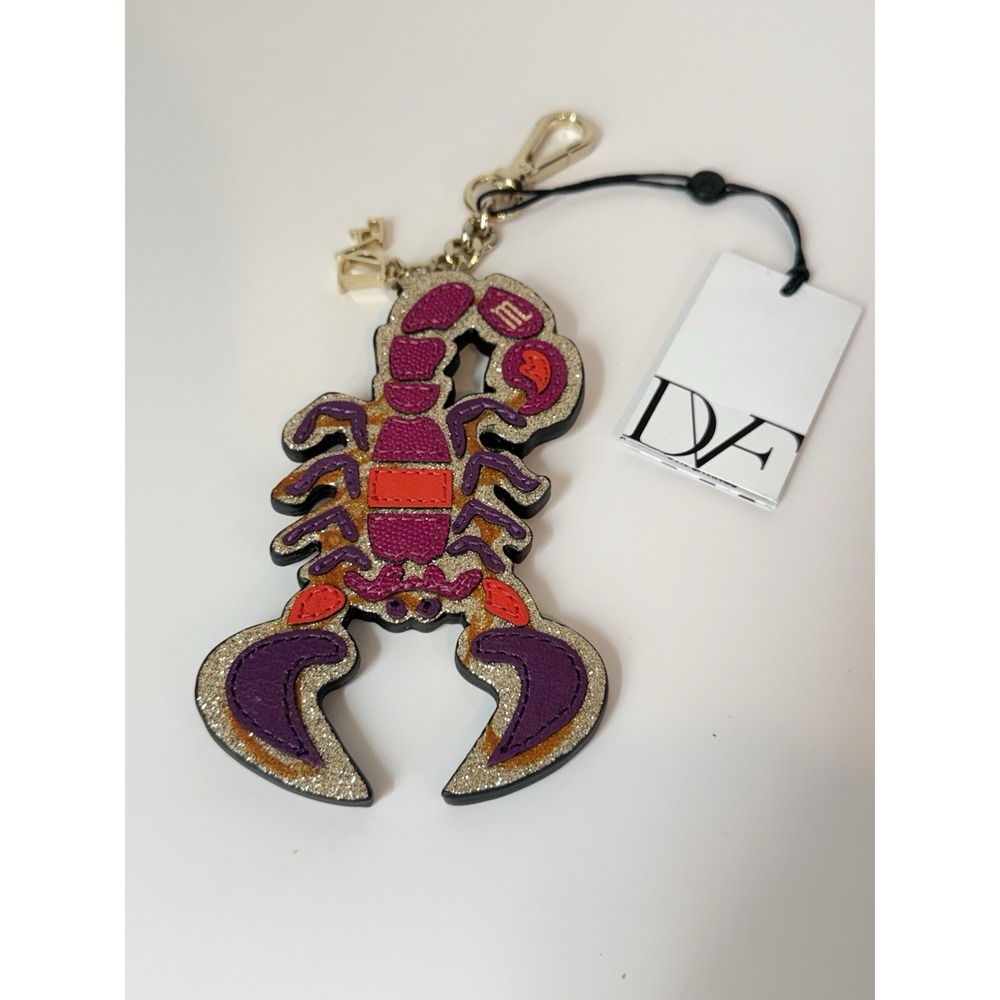 Diane von Furstenberg DVF Leather Scorpion Keychain Bag Charm Glitter 5"